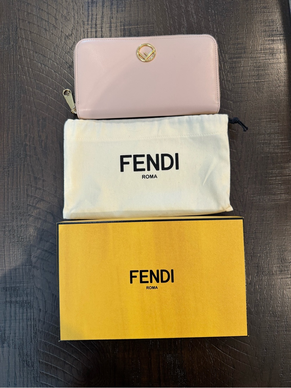 Fendi Light Pink Zip-Around Leather Wallet with Gold-Tone Logo
